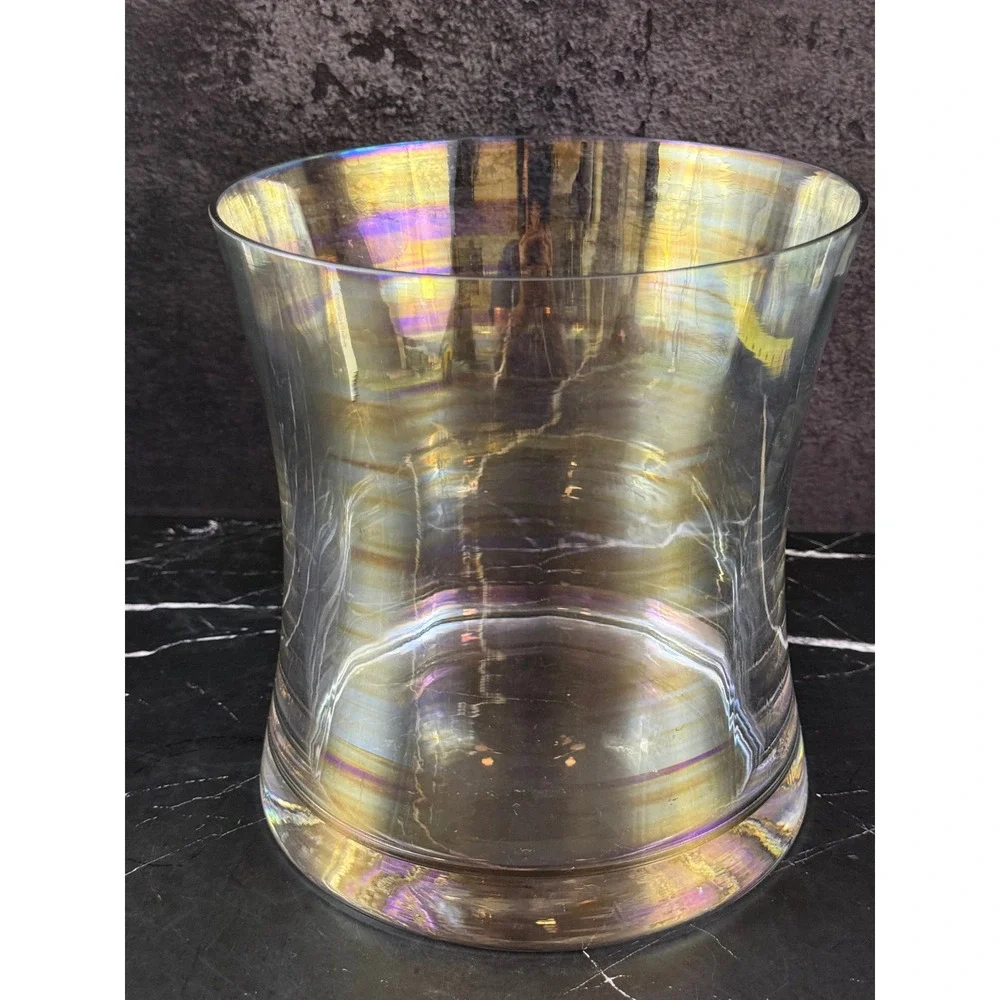 Iridescent Curved Crystal Glass 8in Tall X 7.5in Wide Vase Beautiful!